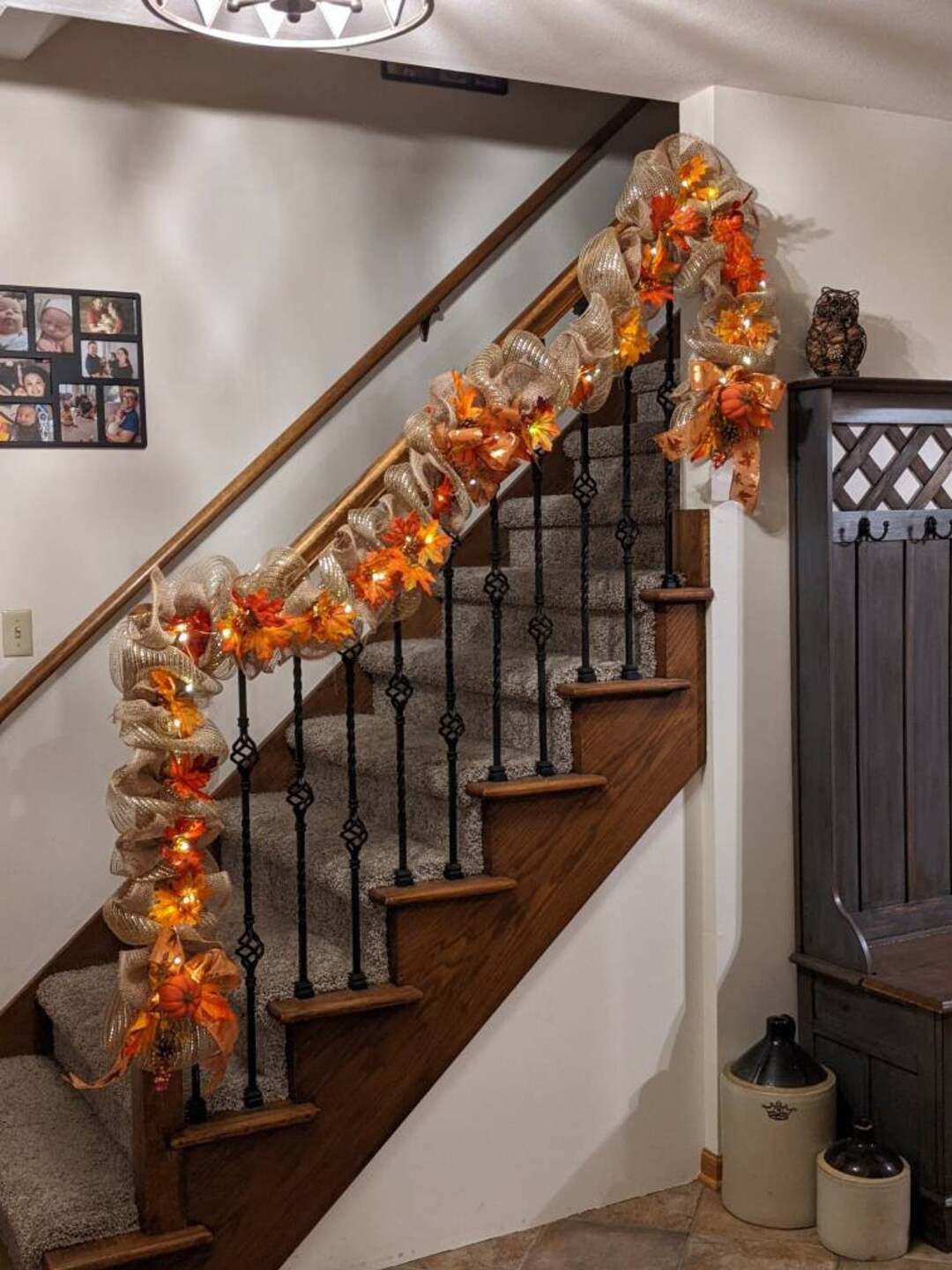 Fall garland with lights, large garland for stairs, mantel fall decor | Etsy (US)
