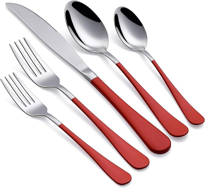 Red Silverware Set 20 Piece 18/0 Stainless Steel Flatware Red Handle Cutlery Set Service for 4 Fo... | Amazon (US)