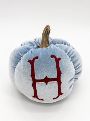 Blue Velvet Monogram Fabric Pumpkin | Sarah Slusher Designs