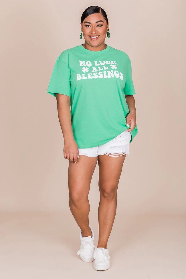 No Luck All Blessings Green Oversized Graphic Tee | Pink Lily