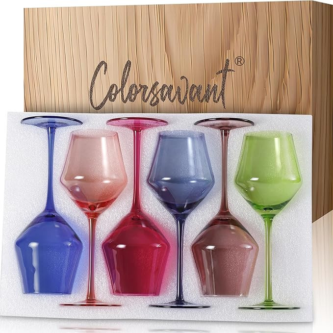 Colored Wine Glasses Set 6 – 16oz Hand-Blown Stemmed Colorful Wine Glass, Muted Color Golbet Se... | Amazon (US)