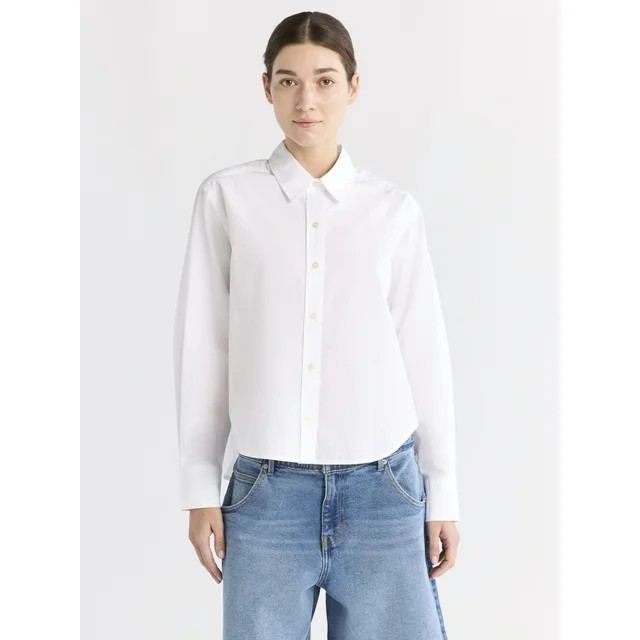 Free Assembly Women's Cropped Button Front Cotton Shirt, Sizes XS-XXL - Walmart.com | Walmart (US)
