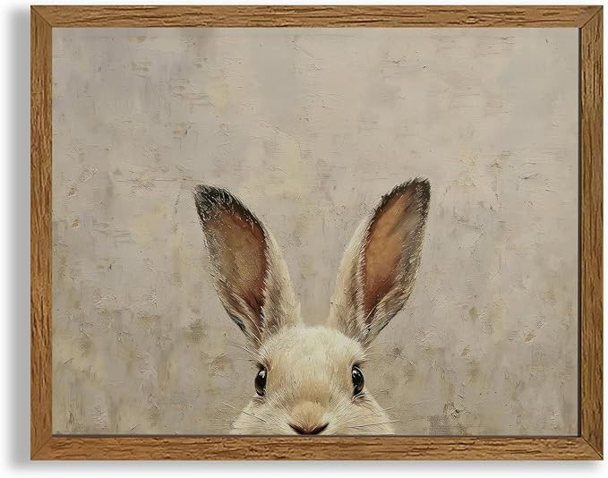 AVECCO Framed Vintage Funny Bunny Easter Wall Art, Cute Farmhouse Aesthetic Wall Decor, Easter Ra... | Amazon (US)