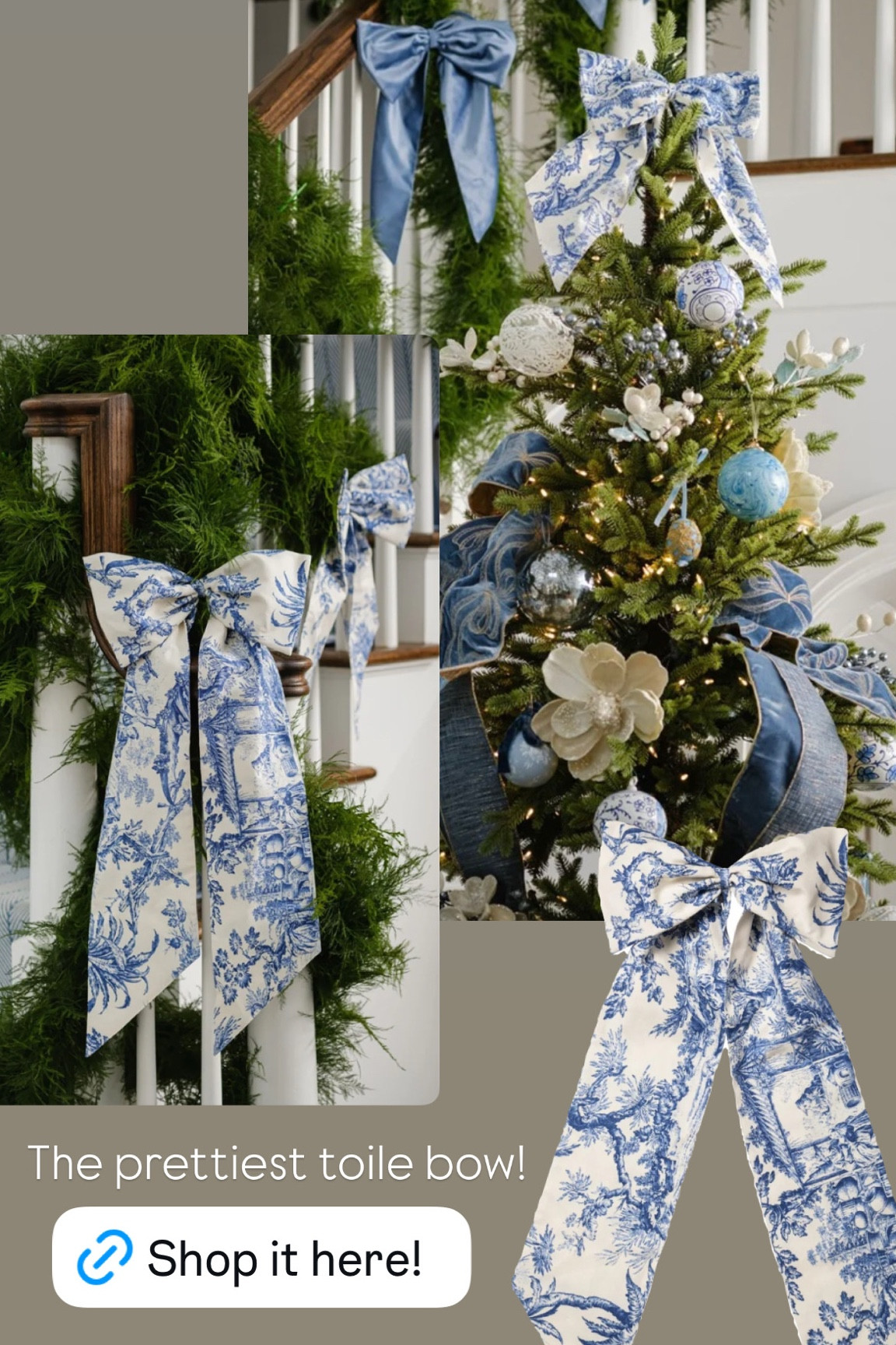 The prettiest toile bow for the holidays! 

I love blue and white Christmas decor, and it just looks so well with my home decor. This would also be so pretty on a Hanukkah tree!

#LTKStyleTip #LTKFindsUnder100 #LTKHoliday