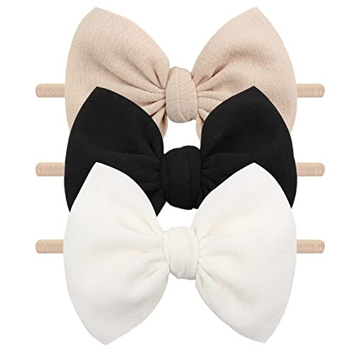 YanJie 3 Pcs Soft Headbands Baby Girls Nylon Headband with Hair Bow Hairbands Hair Accessories for Newborn Infant Toddler Kids | Amazon (US)