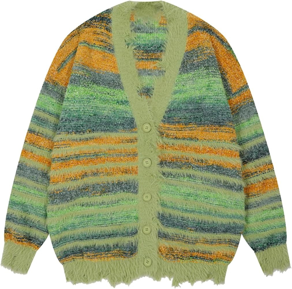 Yimoon Womens Cardigan Sweaters Oversized Striped Fuzzy Cardigans V-Neck Button Down Y2K Unisex S... | Amazon (US)
