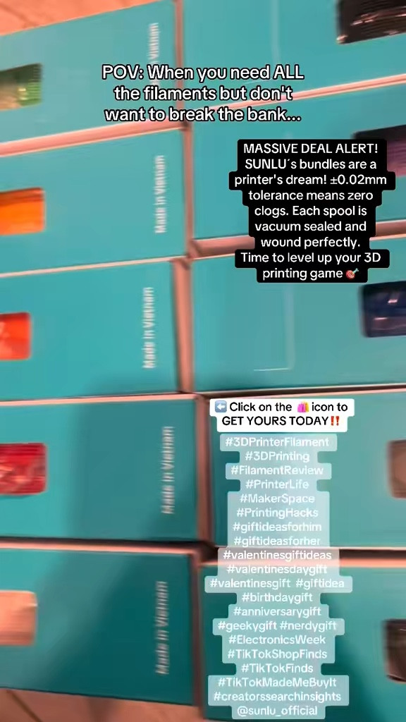 SUNLU PLA 3D Printer Filament, Neatly Wound PLA Filament 1.75mm ±0.02mm,, 1kg  Spool

🌈 The Only Filaments You'll Need in 2025

My prints looked terrible until I switched to these...

Each color prints like butter at standard temps. That ±0.02mm tolerance is no joke. Plus, check how these spools are packaged... finally, no tangles! 

Click on the  🛍️ icon to get yours TODAY‼️

#3DPrinterFilament #3DPrinting 
#3DPrinting #MakerCommunity #FilamentTest #3DPrinter #3DPrintingTips #FilamentReview #PrinterLife #MakerSpace #PrintingHacks #giftideasforhim #giftideasforher #valentinesgiftideas #valentinesdaygift #valentinesgift  #giftidea #birthdaygift #anniversarygift #geekygift #nerdygift

#LTKFindsUnder50 #LTKMostLoved #LTKGiftGuide
