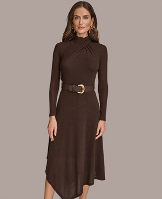 Donna Karan New York Women's Twist Front Belted Sweater Dress - Macy's | Macy's