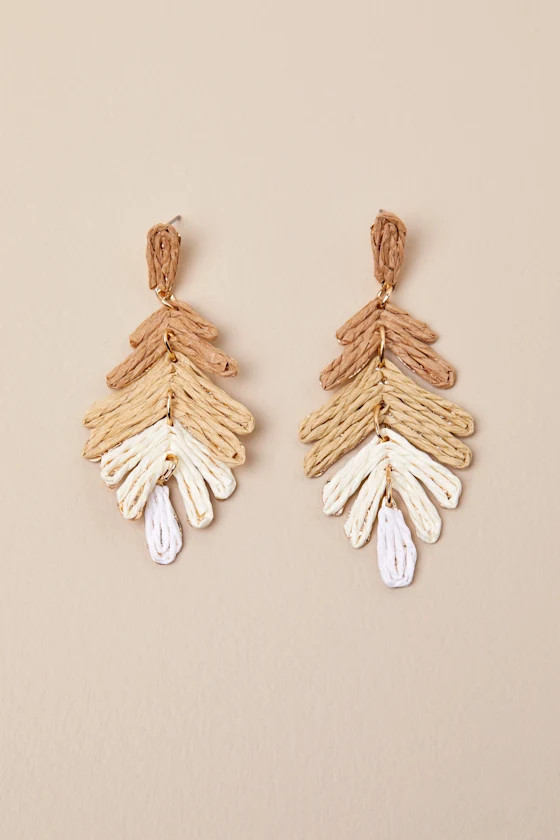 Tropical Mood Tan Raffia Leaf Earrings | Lulus