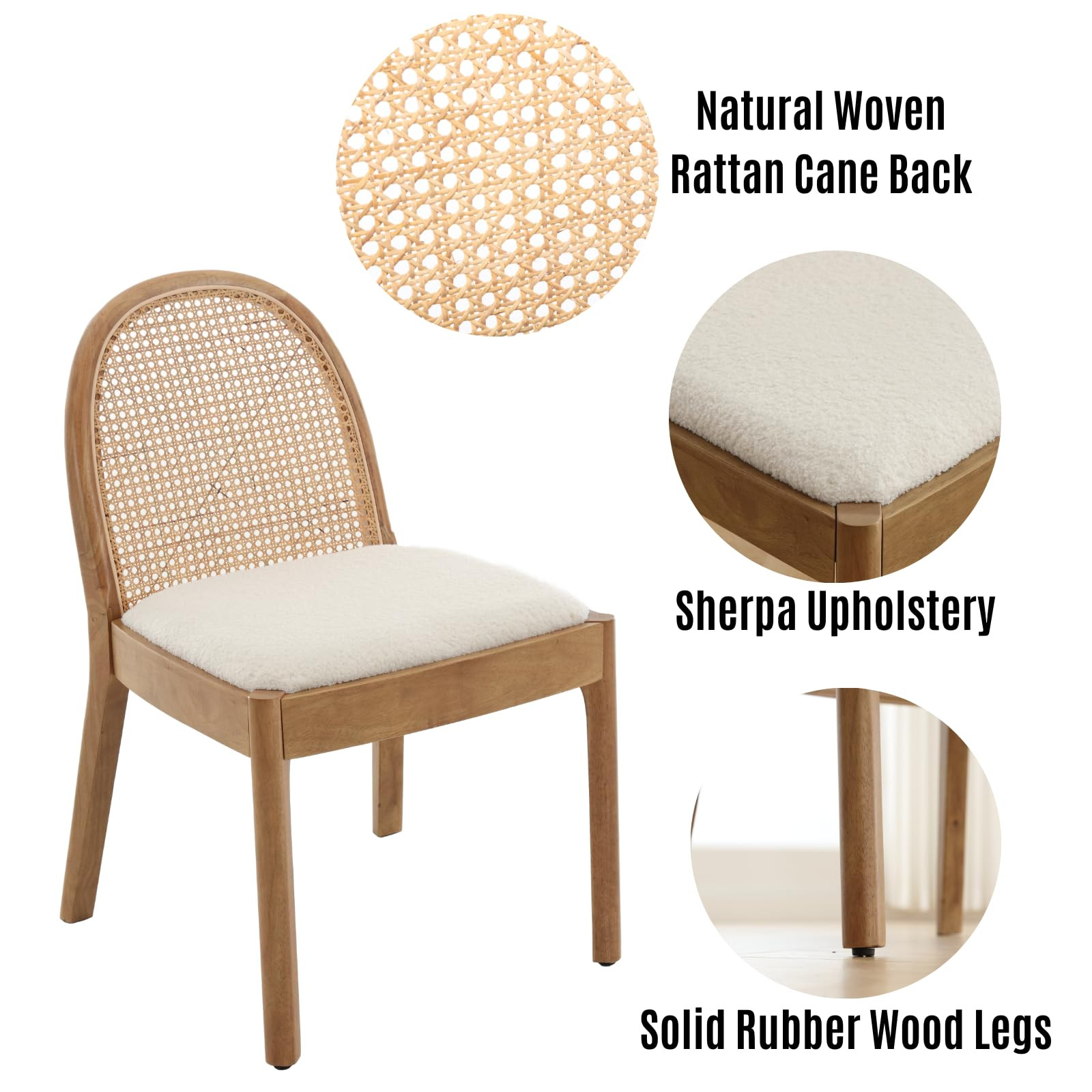 LukeAlon Modern Sherpa Dining Chairs Set of 4, Natural Woven Rattan Cane Back Side Chairs with So... | Amazon (US)