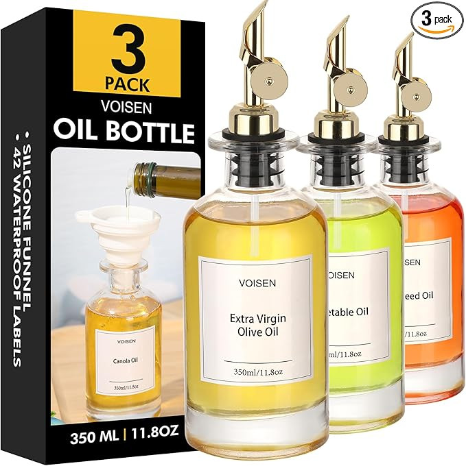 VOISEN Olive Oil Dispenser Bottle for Kitchen, Glass Oil Bottle Set of 3, Coffee Syrup Dispenser,... | Amazon (US)