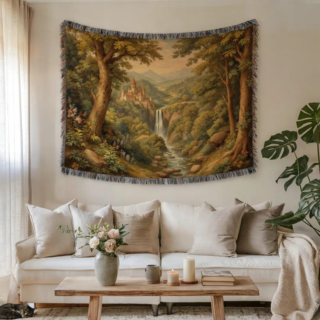 Enchanted Forest Woven Cotton Blanket: Verdure Castle Tapestry | Etsy (US)