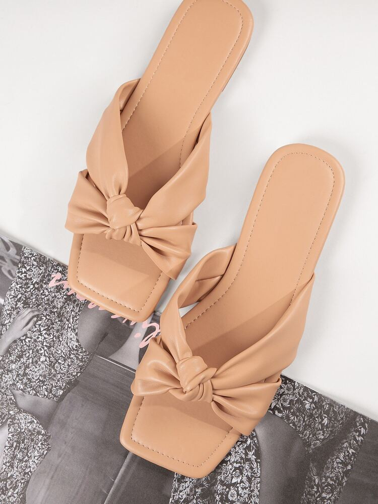 Vegan Leather Knotted Strap Square Toe Sandals | SHEIN