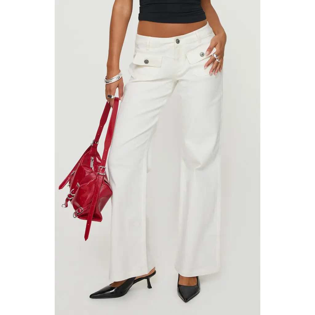Princess Polly Benicale Low Rise Cargo Pants in Cream at Nordstrom, Size 4 | Nordstrom
