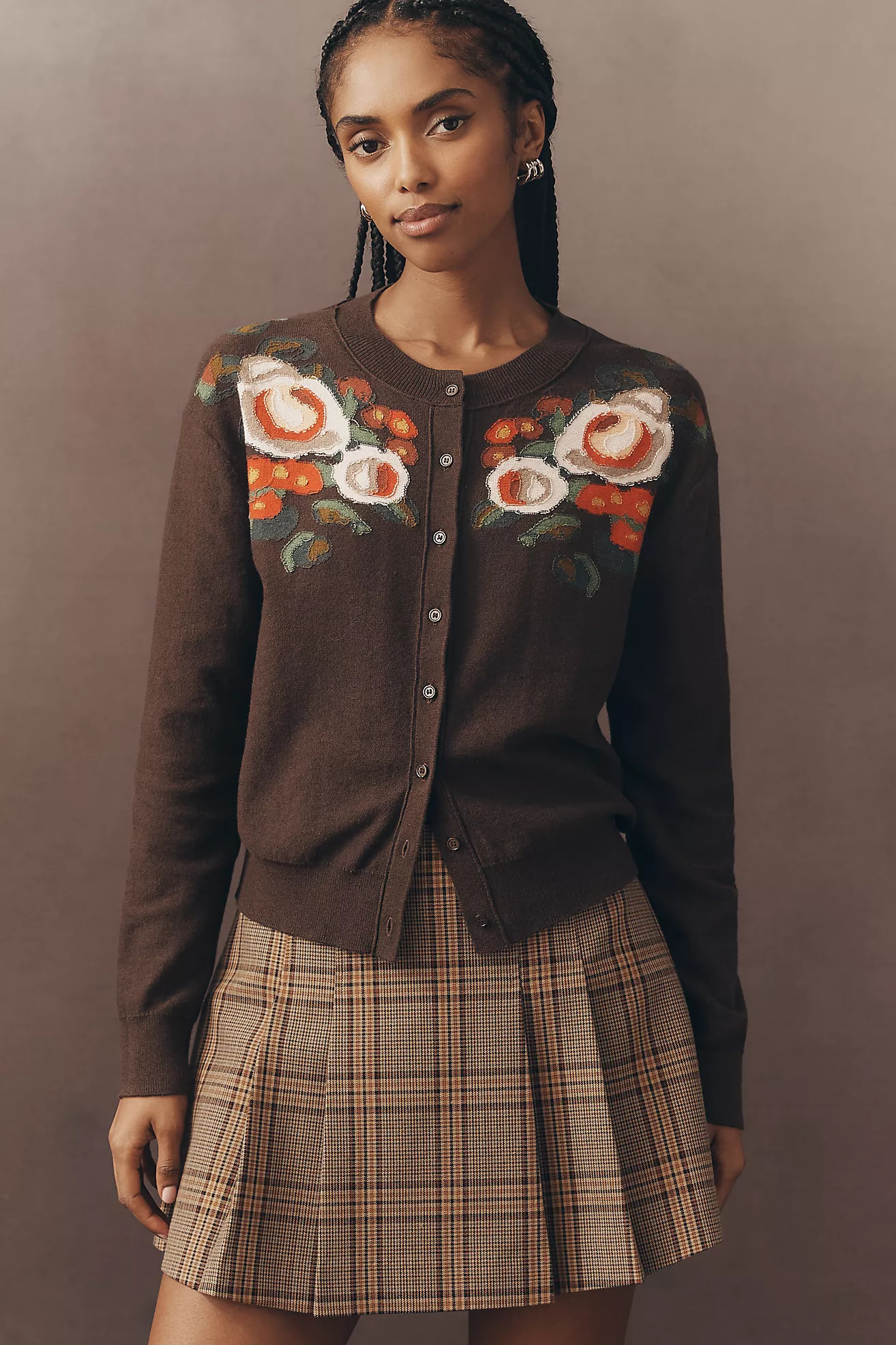 By Anthropologie Crew-Neck Floral Cardigan Sweater | Anthropologie (US)