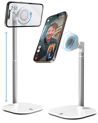 COOPER MagStand, Adjustable Magnetic iPhone Stand for Desk & Phone Holder for Video Recording, Compatible with MagSafe, Stand for iPhone 17 Pro Max, 16/15/14/13/12, Small Mag Safe Tripod (White) | Amazon (US)