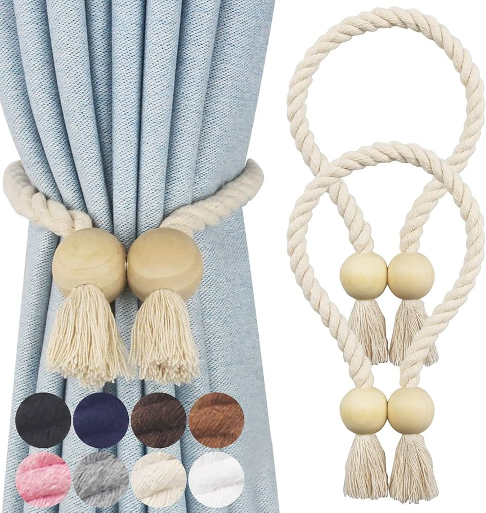 2 Pack Magnetic Curtain Tiebacks Cotton Hand Woven Tie Back Decorative Rope Holdbacks for Curtain... | Amazon (US)
