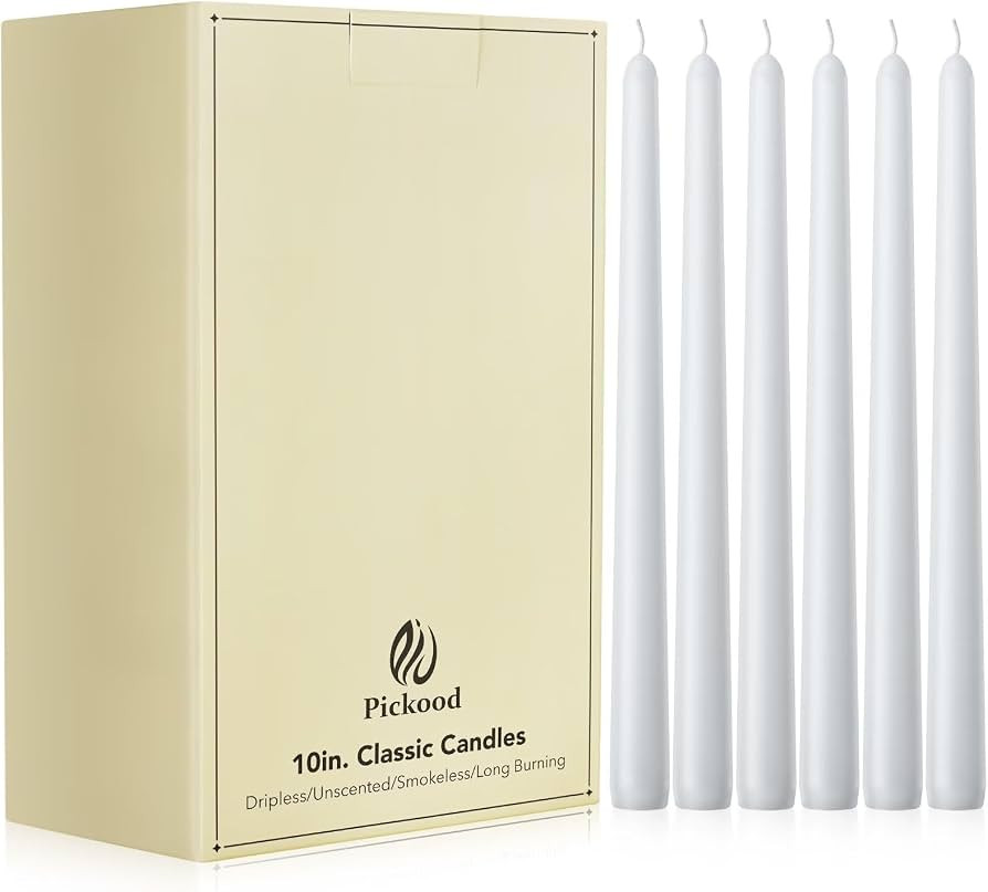10-Inch Tall Unscented Dripless Taper Candles Bulk 30 Pack - White Taper Candles Bulk, Perfect fo... | Amazon (US)