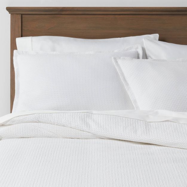 Full/Queen Washed Waffle Weave Duvet & Sham Set White - Threshold&#8482; | Target