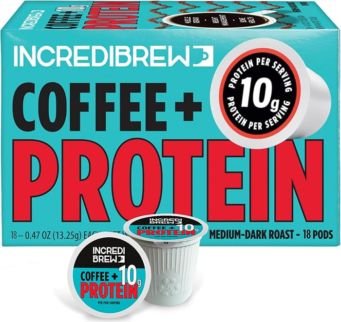 Protein Coffee Pods with 10g Protein; Keto Friendly with No Sugar; Medium-Dark Roast; 18 Recyclab... | Amazon (US)