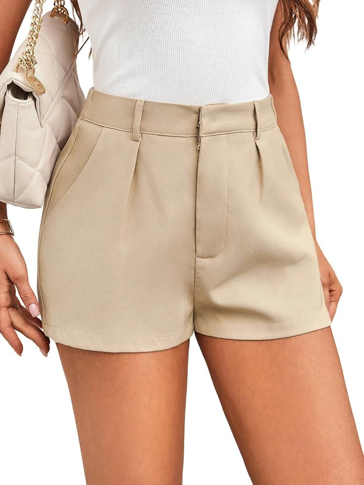 MakeMeChic Women's Summer Dressy Elegant Shorts Plaid Elastic High Waisted Tailored Shorts Casual... | Amazon (US)