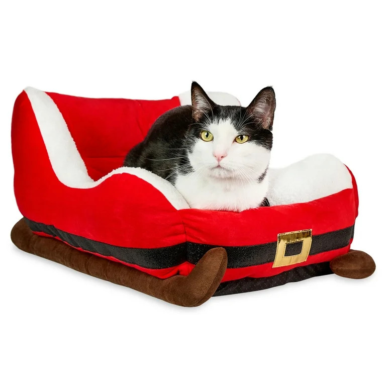 Vibrant Life Santa's Sleigh Small Holiday Pet Bed, Red and White, 19" x 16" x 11" | Walmart (US)
