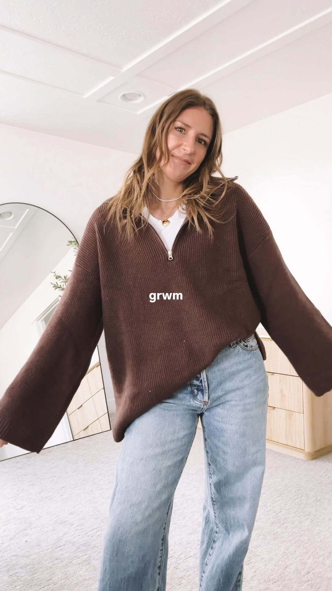 Casual everyday outfit with relaxed jeans, a cozy brown sweater, and sneakers. Comfortable, simple, and put together without overthinking it.

#LTKmomlife #LTKootd #LTKgrwm