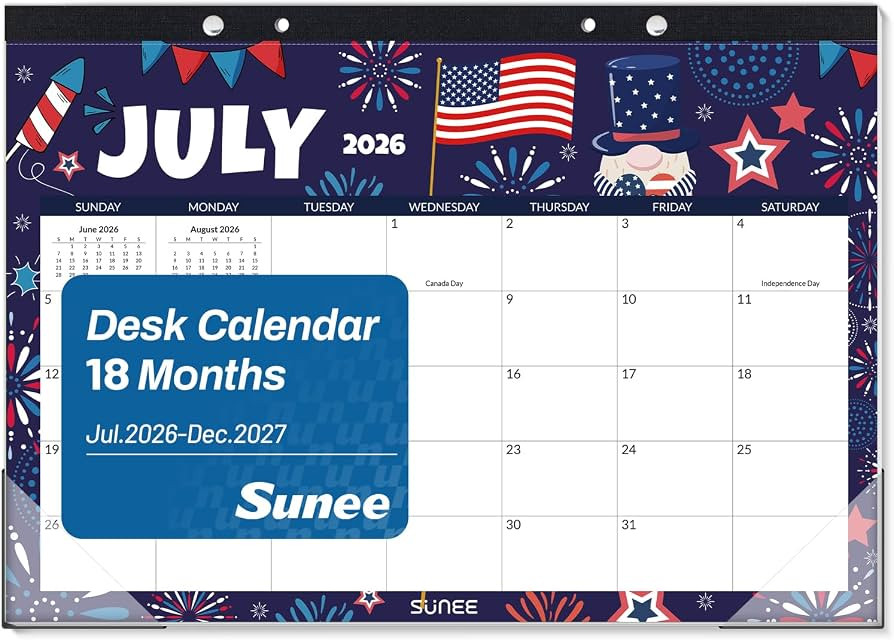 SUNEE Desk Calendar 2026-2027, 17" x 12", 18-Month Monthly Desk Calendar from Jul. 2026 - Dec. 20... | Amazon (US)