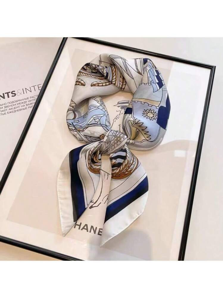 1pc 70cm Square Vintage 3d Printed Scarf For Women, Imitation Silk Satin Professional Neck Scarf ... | SHEIN