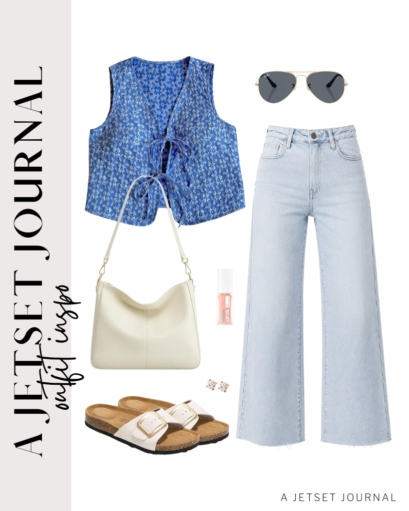 Whether layered or worn as is, this blue tie-front tank top from SHENHE pairs well with Allimy jeans. You can wear leather sandals from Project Cloud and cool sunnies from Ray-Ban to style the fit.

#LTKSeasonal #LTKSaleAlert #LTKTravel
 

 