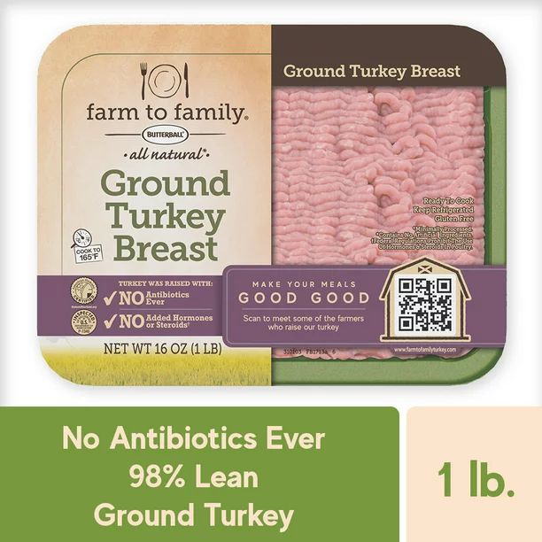 Farm to Family by Butterball 93%/7% Lean Ground Turkey, No Antibiotics Ever, 1 lb. - Walmart.com | Walmart (US)