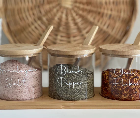 Round Glass Jar Trio Set With Vinyl Labels Condiments Jars | Etsy | Etsy (US)