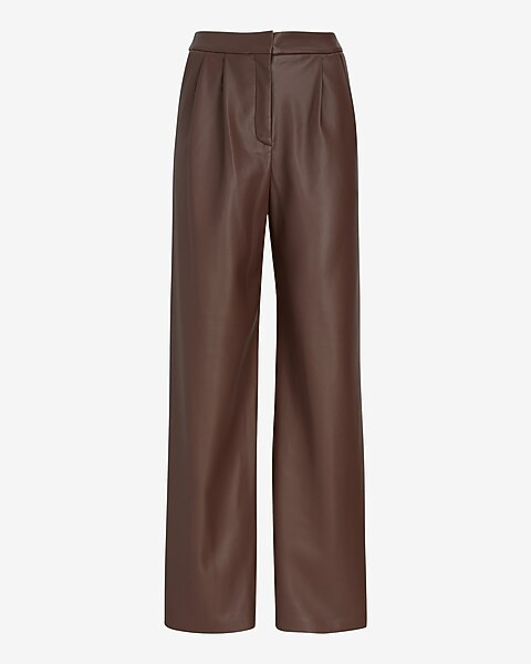 Super High Waisted Faux Leather Pleated Wide Leg Pant | Express