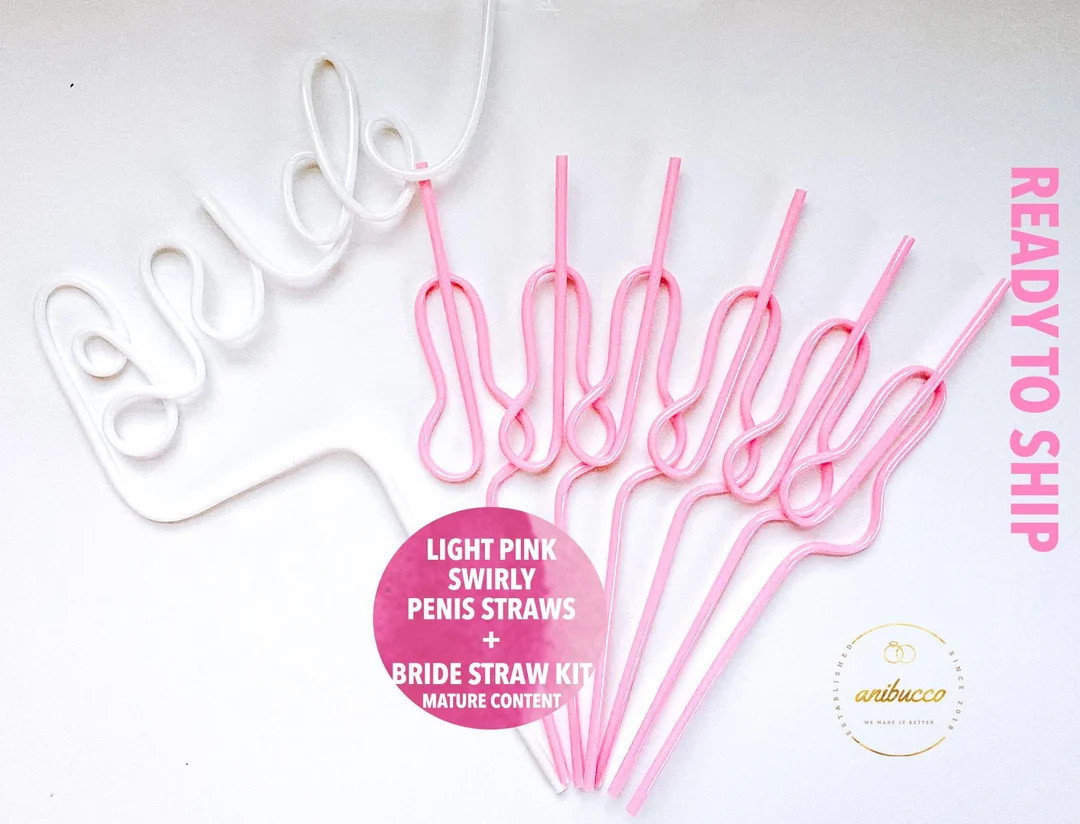 Pastel Pink Swirly Bach Straws+Bride Straw Set, Bachelorette Party Favors, Bachelorette Party Sup... | Etsy (US)
