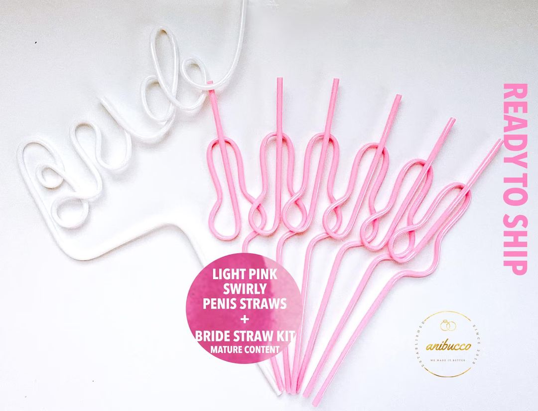 Pastel Pink Swirly Bach Straws+Bride Straw Set, Bachelorette Party Favors, Bachelorette Party Sup... | Etsy (US)