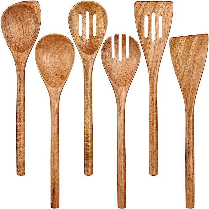 RUCHBA Wooden Spoons Utensils for Cooking Serving, 12 Inch Acacia Wood Tools Sets Non Stick Apart... | Amazon (US)