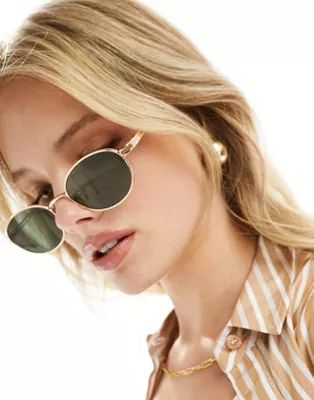 ASOS DESIGN metal oval sunglasses in gold  | ASOS | ASOS (Global)