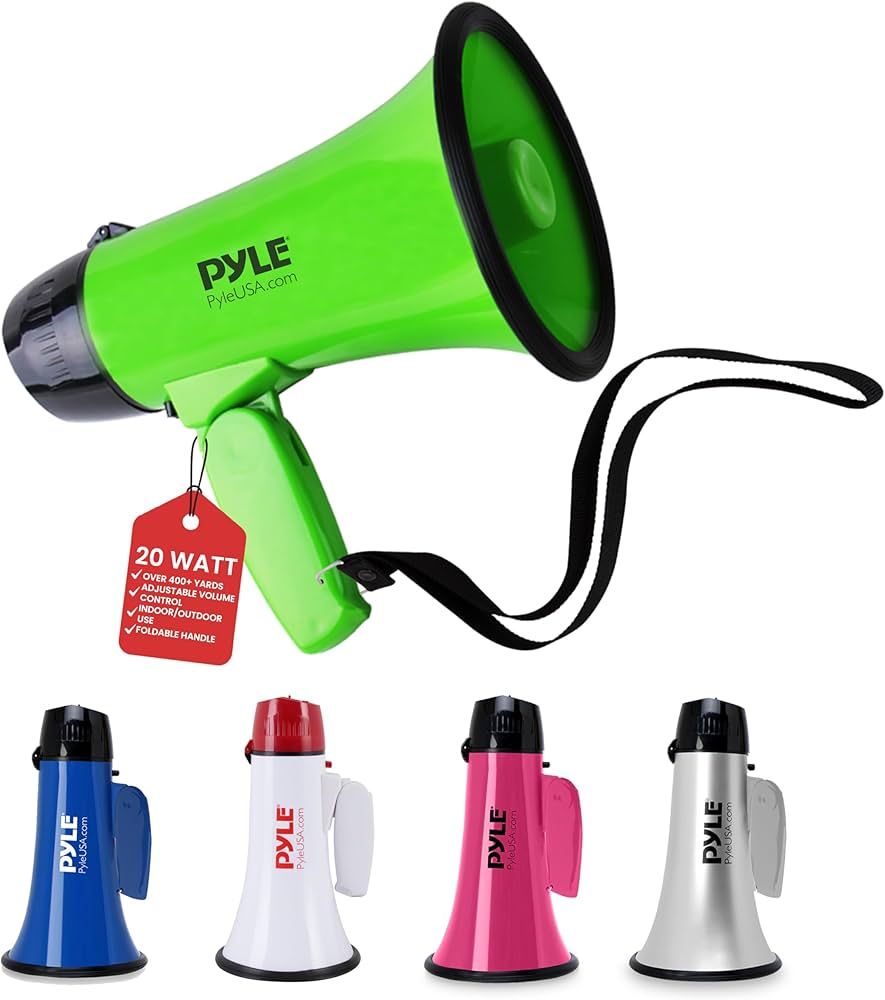 Pyle Portable Megaphone Speaker Siren Bullhorn - Compact and Battery Operated with 20 Watt Power,... | Amazon (US)
