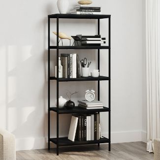 Lavish Home 5-Tier Open Industrial Style Wooden Bookshelf, Black Woodgrain | Target