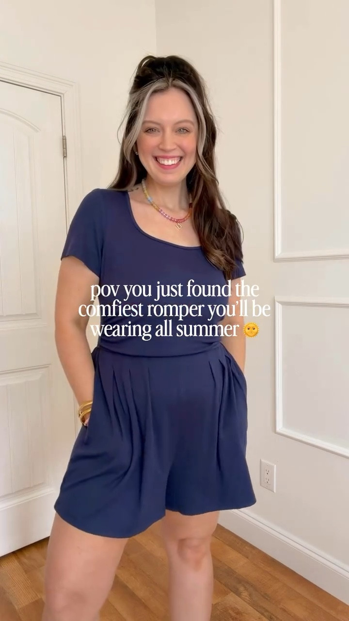 Comment ROMPER to shop this insanely comfy but still cute ribbed romper from Amazon! 💗🫶🏻 The perfect spring uniform! So easy to throw on and go! 🙌🏻 Follow @maciejade for more midsize fashion! ✨ I’m wearing xl here but would definitely size down to a L! 

cute romper | spring romper | midsize fashion | cute but comfy | midsize style | size 10 | size 12 | spring style | amazon fashion