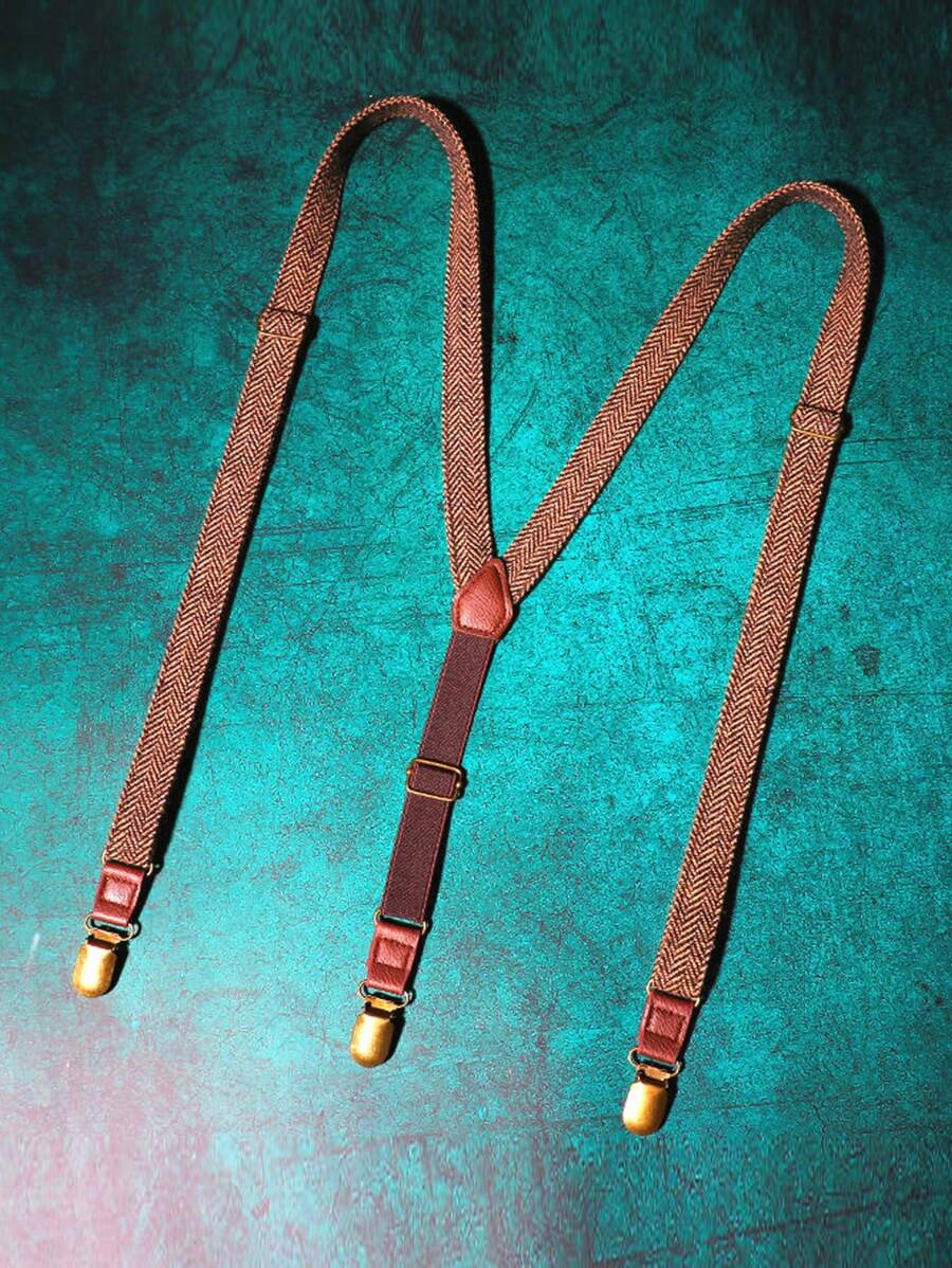 1pc Men's Brown Herringbone 3-Clip Suspenders & Braces For Vintage British Style Anti-Slip Pants ... | SHEIN