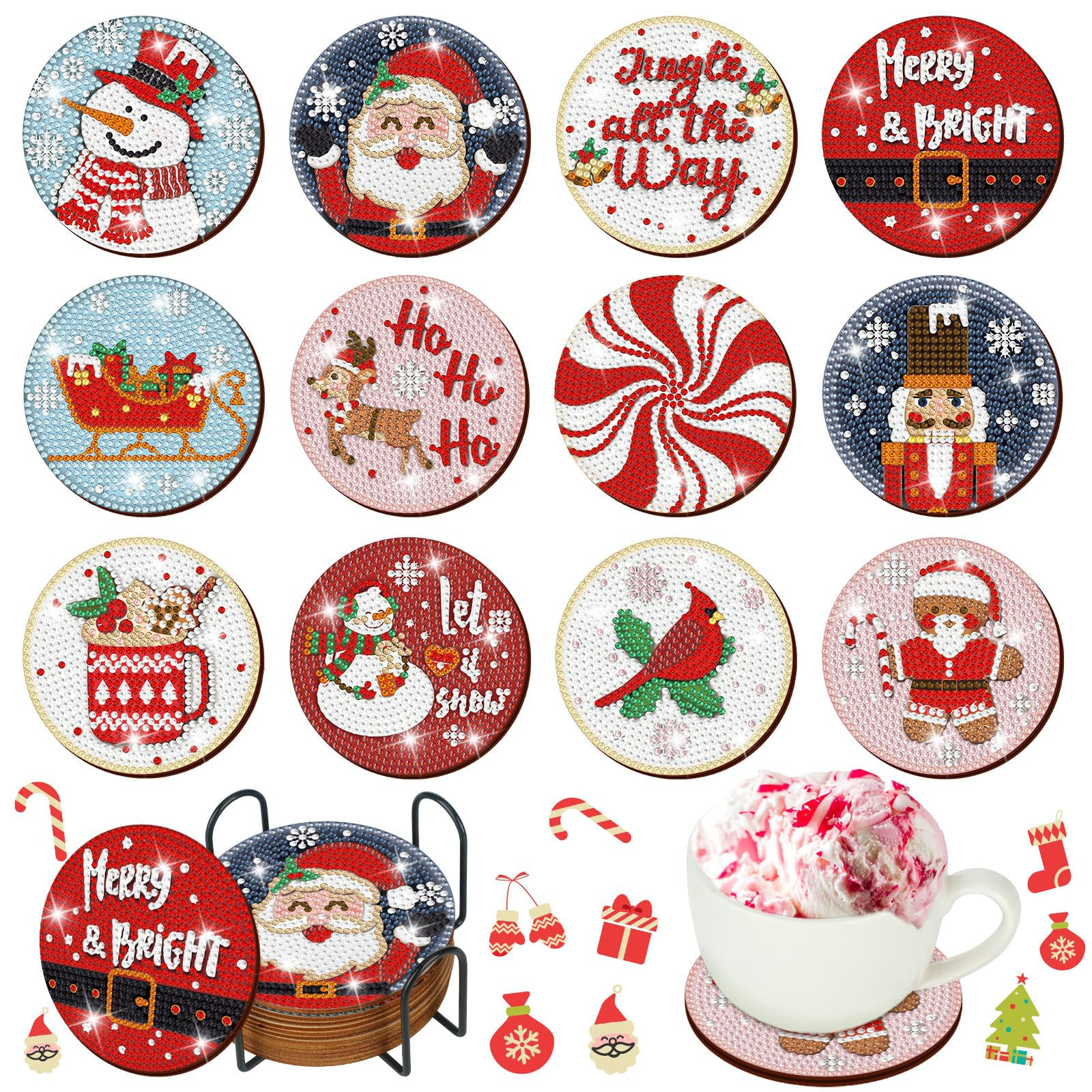 12 Pcs Christmas Diamond Painting Coasters Kits with Holder Diamond Art Christmas Coaster for Adu... | Amazon (US)
