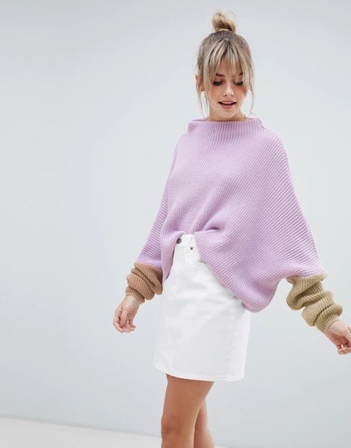 PrettyLittleThing oversized color block sweater in lilac | ASOS US