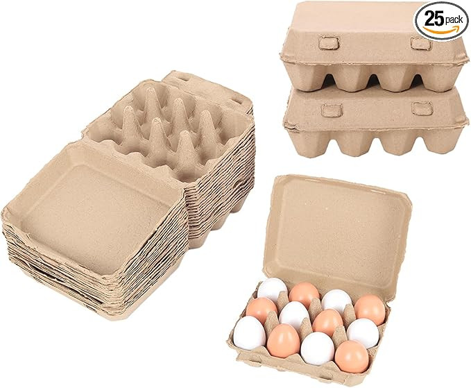 25 Pack Egg Cartons Bulk, 3x4 Style Reusable Empty Natural Paper Pulp Egg Cartons, Sturdy Design ... | Amazon (US)