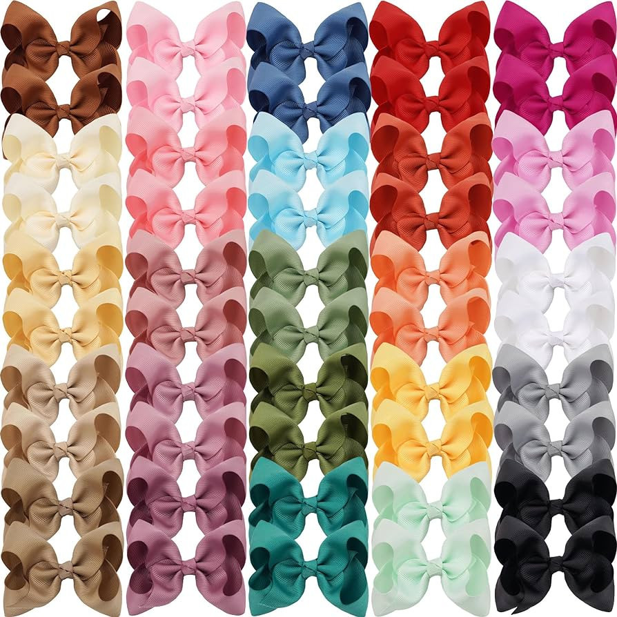 50 Pieces 4.5 Inch Hair Bows for Girls Clips Grosgrain Ribbon Boutique Hair Bow Alligator Clips For Girls Teens Toddlers Kids in Pairs | Amazon (US)