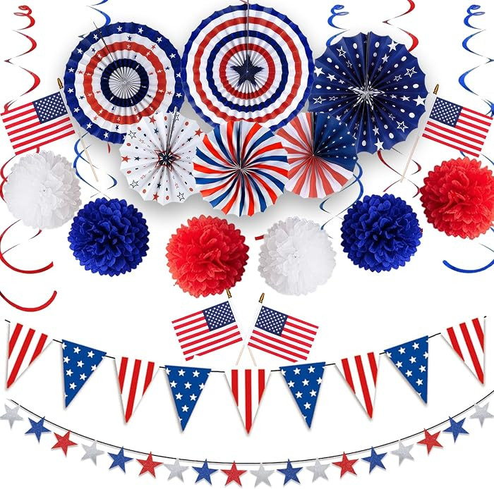 What You Will Get\uff1a4th of July set includes 6 Pcsdifferent sizes of paper fans + 6Pcs paper p... | Amazon (US)