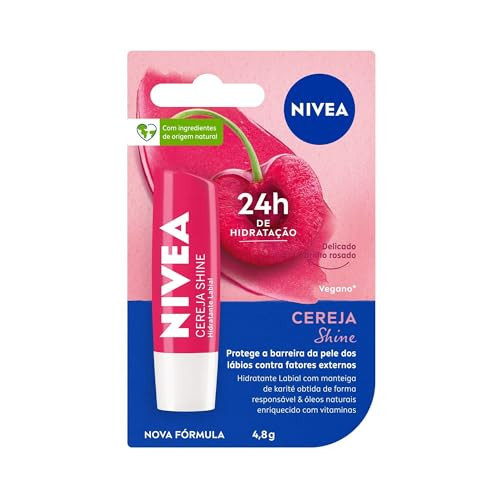 NIVEA Hidratante Labial Cereja Shine 4,8g - Cuidado e proteção para seus lábios por 24h, além de delicioso aroma de cereja e delicado brilho rosa | Amazon (BR)