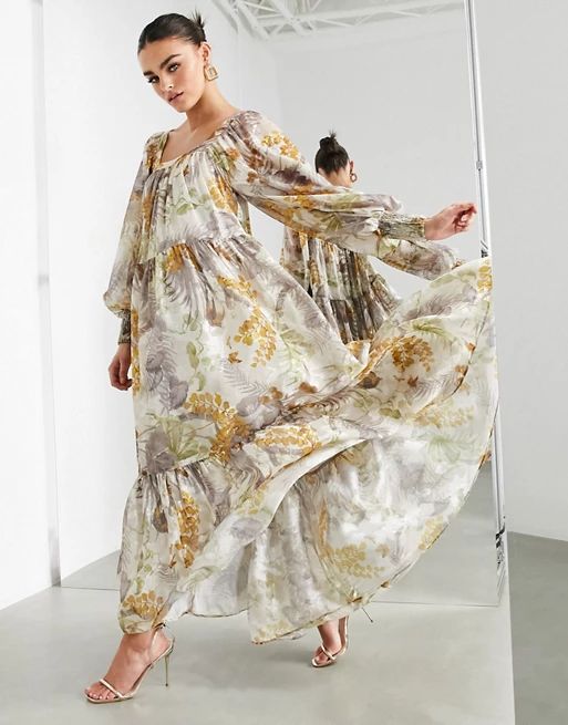 ASOS EDITION oversized maxi dress in floral satin burnout with square neck | ASOS (Global)