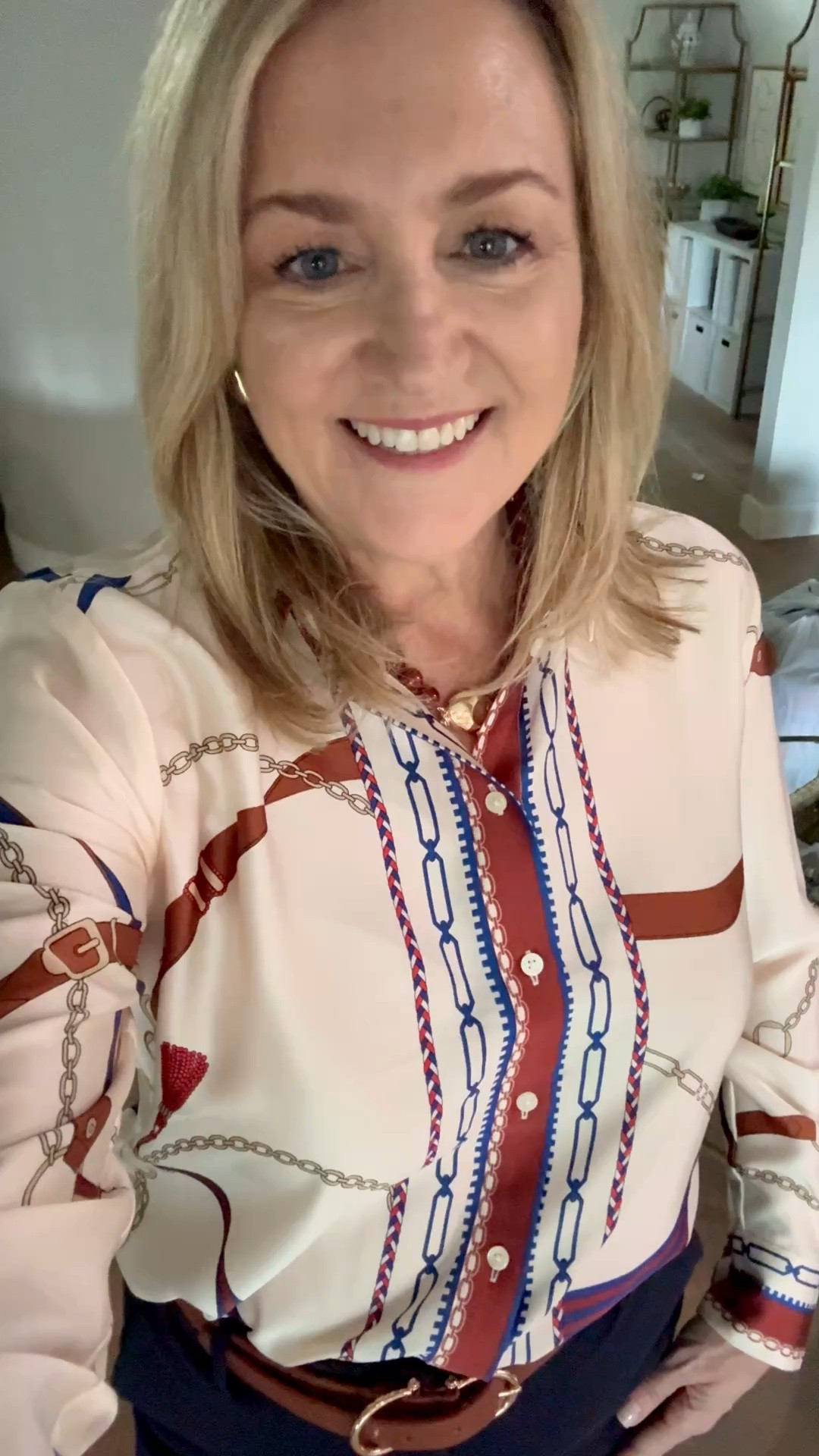 Love this equestrian style patterned blouse 
Work outfit

#LTKSaleAlert #LTKWorkwear #LTKootd