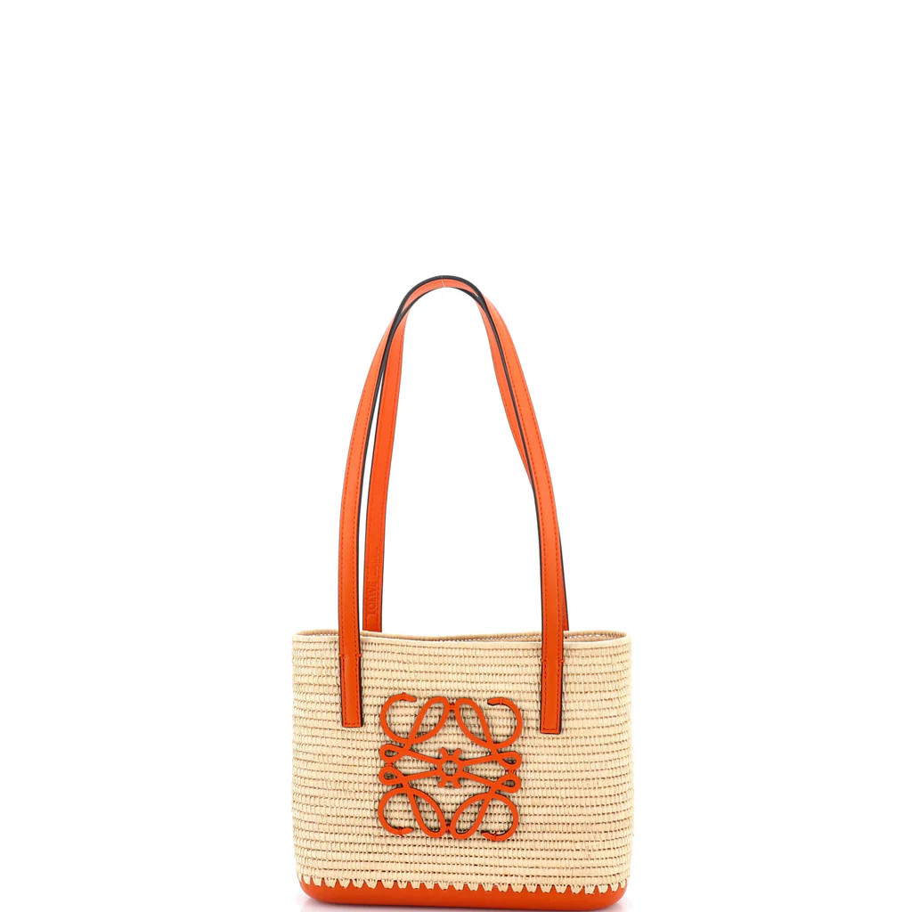 Square Basket Tote Woven Raffia and Leather Mini | Rebag